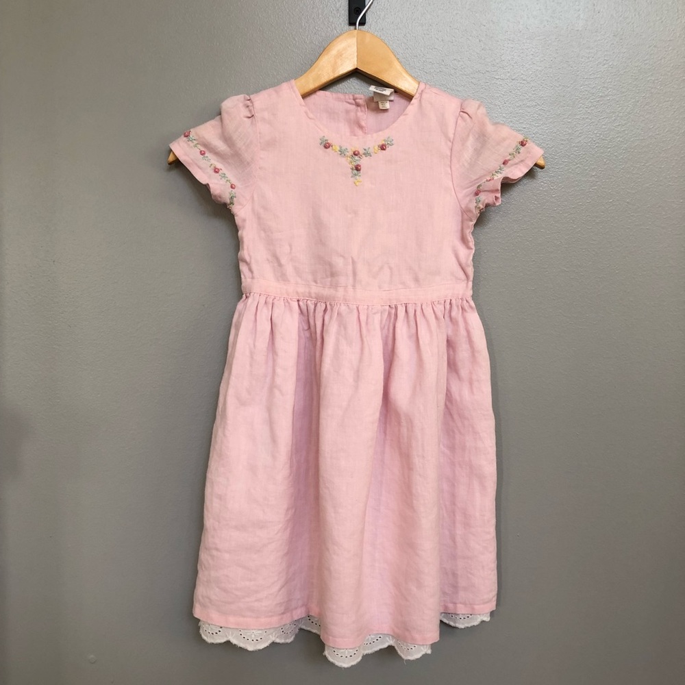 Baby Gap Pink Linen Dress with Embroidered Flowers